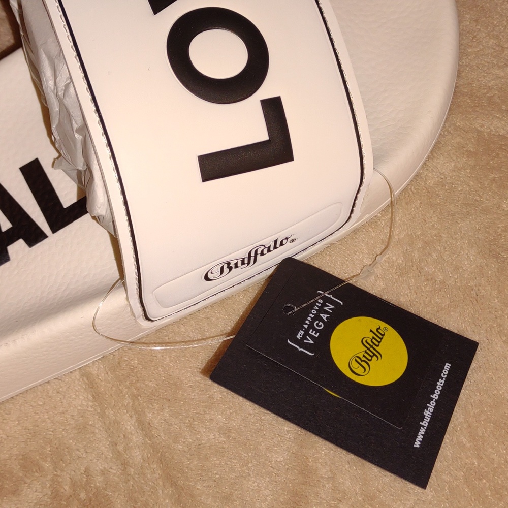 👣BUFFALO 💮White Riley Slides "Love Life"footwear - Picture 11 of 15